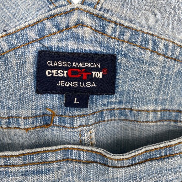 Cest Toi Womens L Stretch Denim Overalls Y2K Hip Hop Zipper Pockets American - Picture 3 of 16